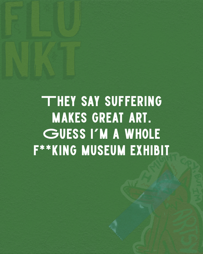 Artsy, Might Cry Sticker | Suffering Makes Art