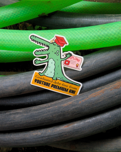 YouTube Uni Sticker | Debt-Free Alligator Graduation