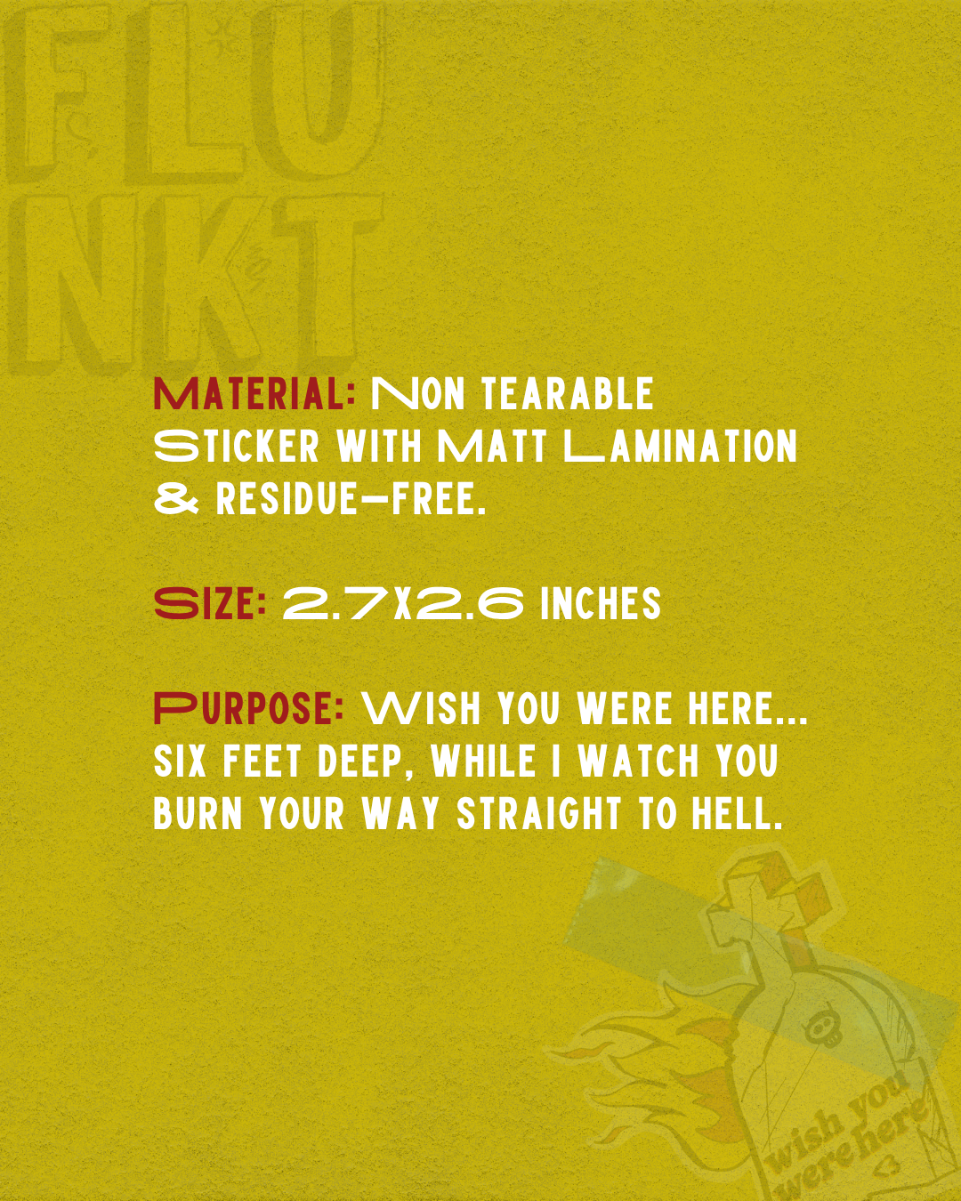 Wish You Were Here Sticker | Dark Humor Graveyard | Non-Tearable