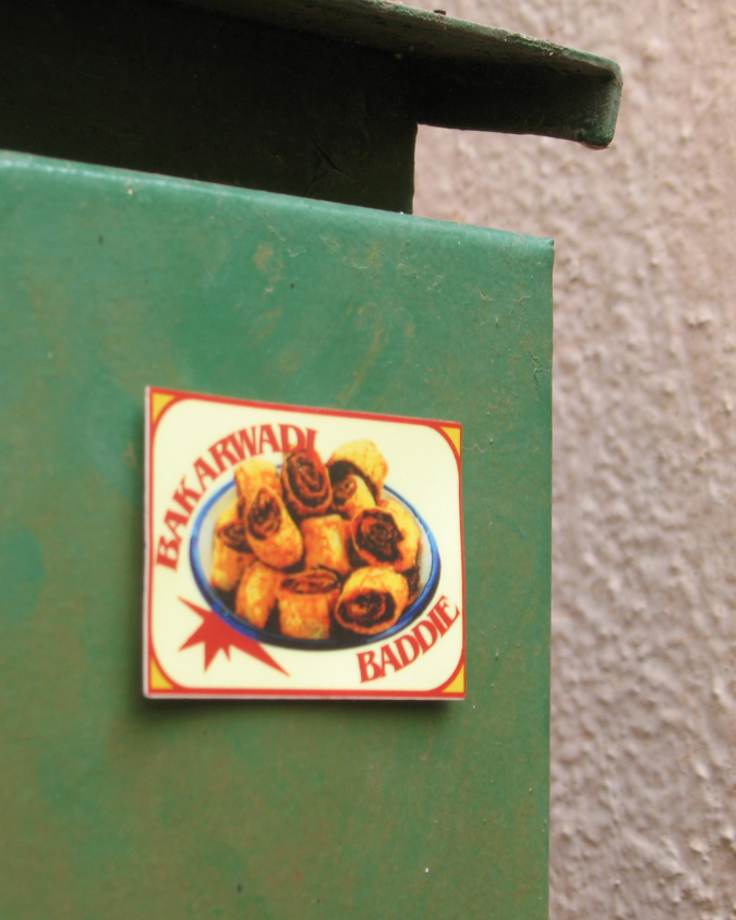 Vintage Bakarwadi Baddie packaging on a green background